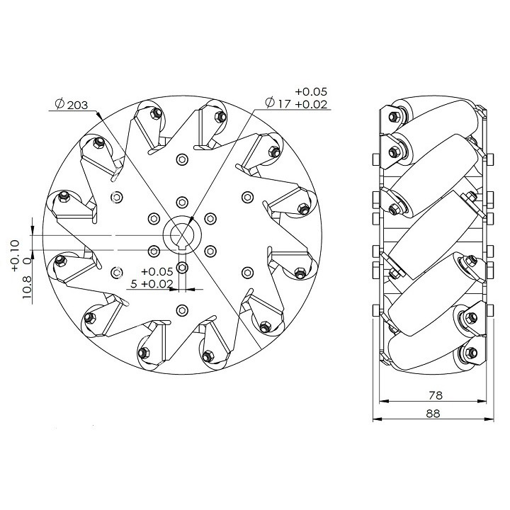 203mm ステンレスメカナムホイール(左) (14138L)