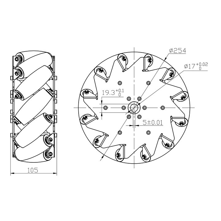 254mm ステンレスメカナムホイール(左) (14141L)