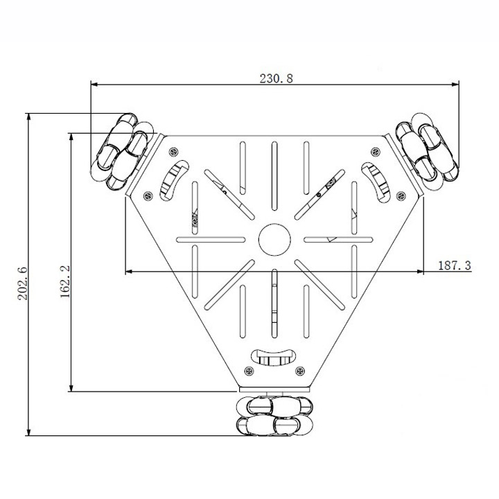 3WD48mmオムニホイールロボットプラットフォーム（エンコーダ付）　黒 (15001B)