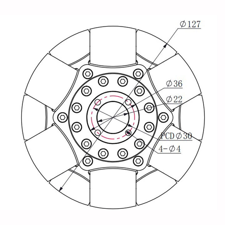 なめらかオムニホイール（Φ127mm）アルミ製