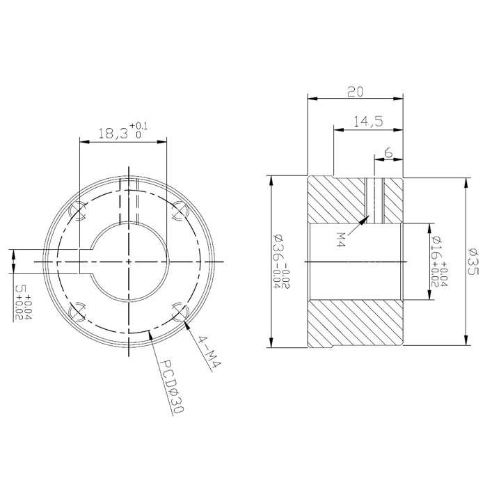 なめらかオムニホイール（Φ127mm）アルミ製用16mmキーハブ (18039)