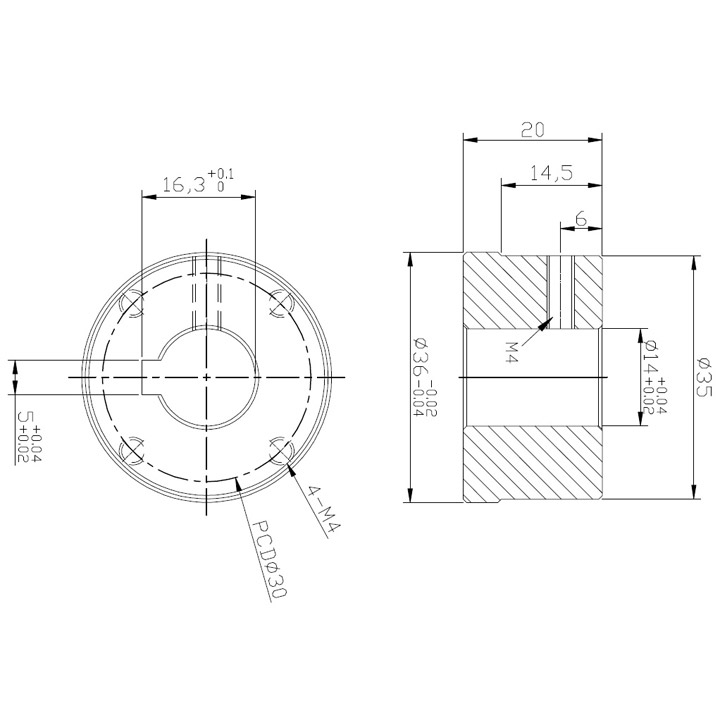 なめらかオムニホイール（Φ127mm）アルミ製用14mmキーハブ (18040)
