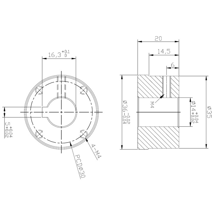 なめらかオムニホイール（Φ127mm）アルミ製用14mmキーハブ (18040)