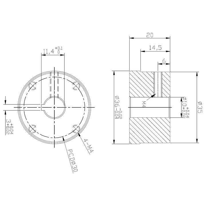 なめらかオムニホイール（Φ127mm）アルミ製用10mmキーハブ (18042)